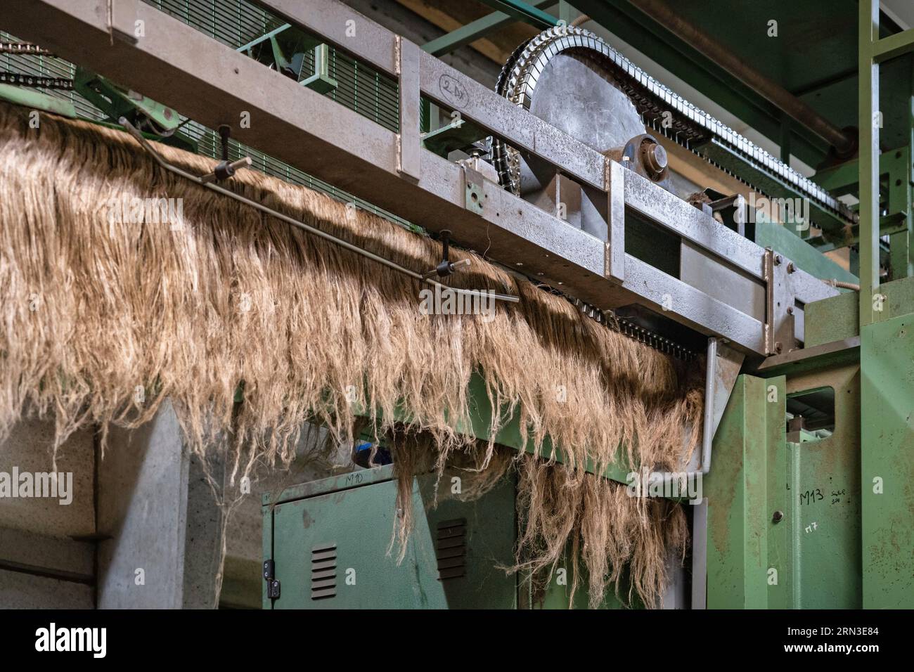 France, Seine Maritime, Saint Pierre le Viger, Flax and artistic fiber festival, Terre de Lin plant, flax scutching Stock Photo