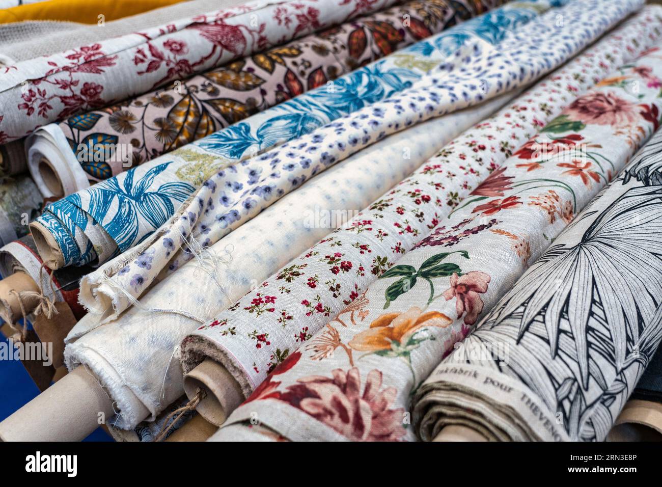 France, Seine Maritime, Saint Pierre le Viger, Flax and artistic fiber festival, linen products Stock Photo