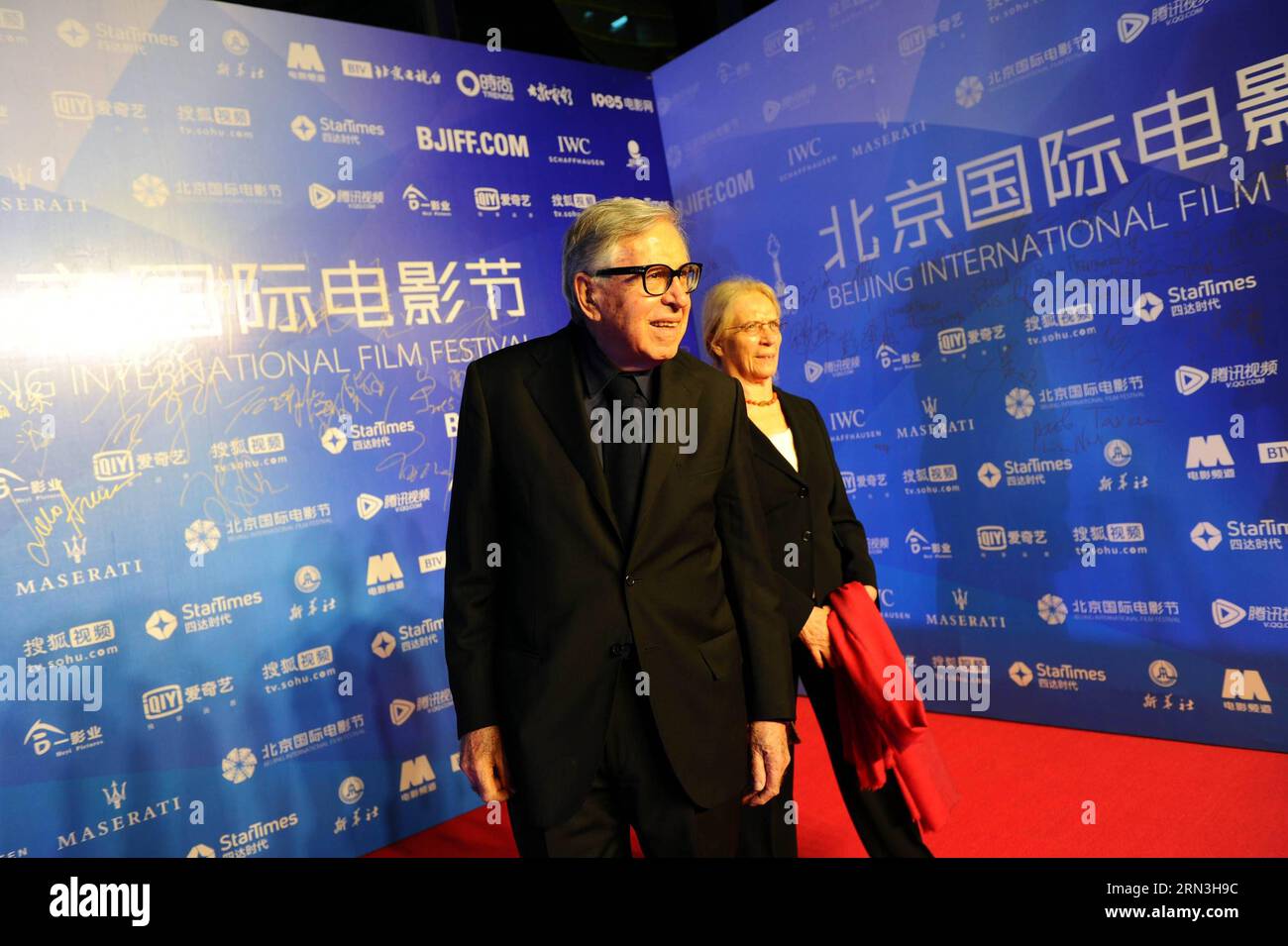 (150417) -- BEIJING, April 17, 2015 -- Paolo Taviani, one of the directors of Wondrous Bocoaccio , (L) attends premiere of the movie with his wife Lina Nerli Taviani during the fifth Beijing International Film Festival (BJIFF) in Beijing, capital of China, April 16, 2015. The movie premiered at the BJIFF Friday. ) (mt) CHINA-BEIJING-FILM FESTIVAL-WONDROUS BOCOACCIO-PREMIERE (CN) LixRenzi PUBLICATIONxNOTxINxCHN   Beijing April 17 2015 Paolo  One of The Directors of   l Attends Premiere of The Movie With His wife Lina Nerli  during The Fifth Beijing International Film Festival  in Beijing Capita Stock Photo
