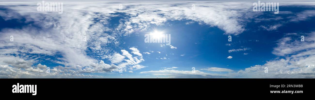 8K 360 VR 2:1 equirectangular blue sky with clouds background overlay. Ideal for 360 VR sky replacement. High quality, adobe rgb Stock Photo