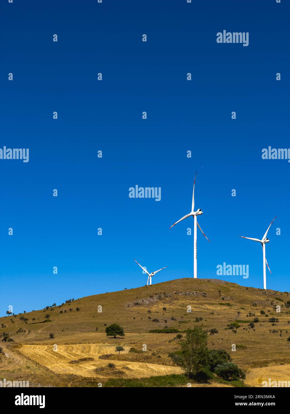 Wind Turbine , with blue sky background, Aerial view of wind turbines ...