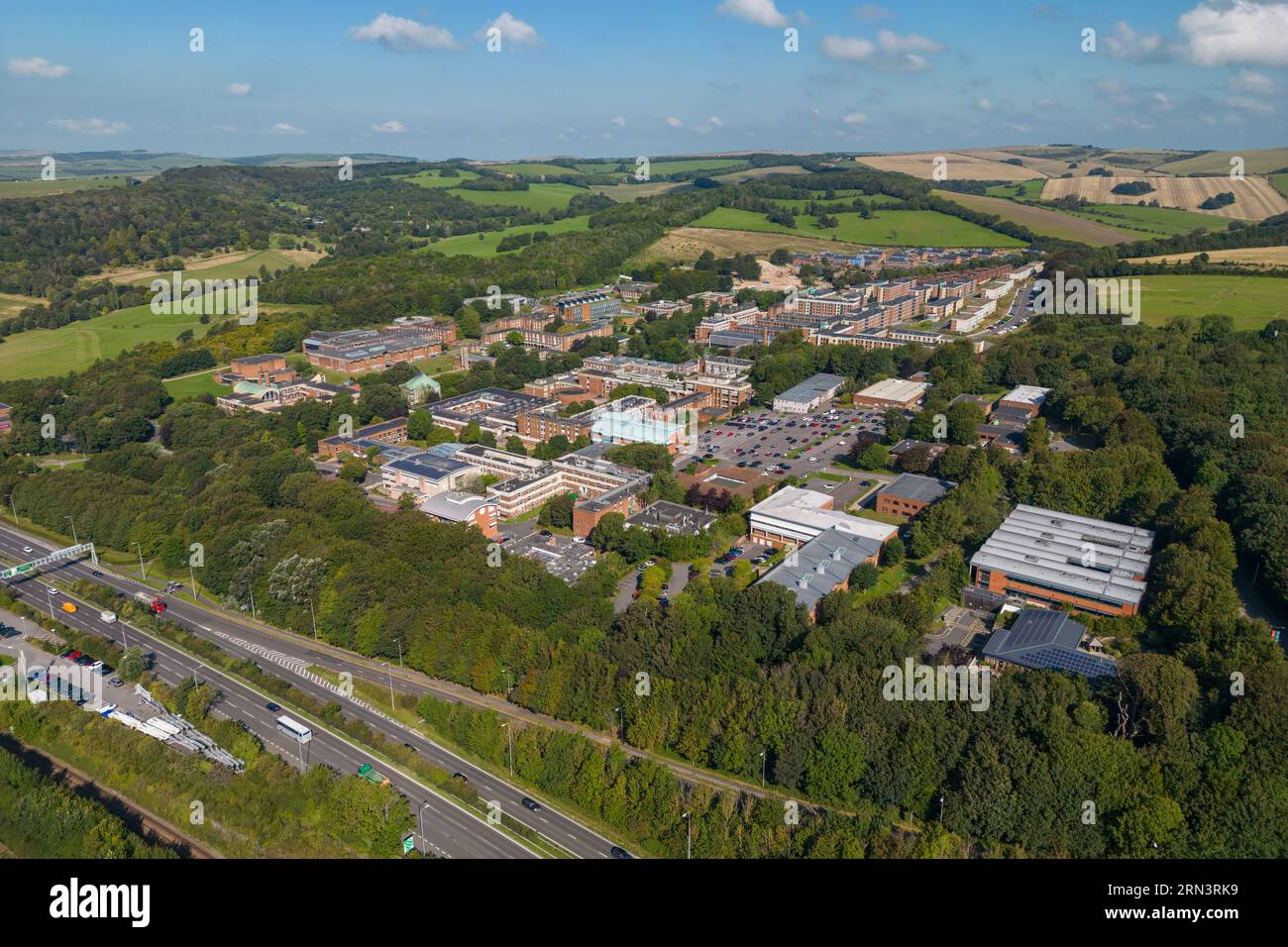 Aerial view of the University of Sussex at Falmer, Brighton, UK. Stock Photo