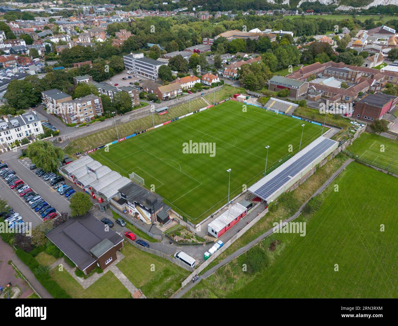 Aerial view of Lewes FC in Lewes, East Sussex, UK. Stock Photo