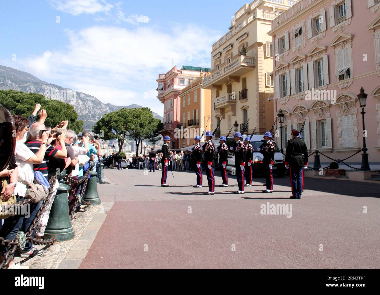 (150426) -- MONACO, April 26, 2015 -- Photo taken on April 23, 2015 shows royal guards of Monaco preparing to attend the guard changing ceremony on the Palace Square of Monaco. The traditional guard changing ceremony of Monaco is held at 11:55 a.m. on the Palace Square everyday. ) MONACO-GUARD CHANGING CEREMONY ZhengxBin PUBLICATIONxNOTxINxCHN   Monaco April 26 2015 Photo Taken ON April 23 2015 Shows Royal Guards of Monaco Preparing to attend The Guard Changing Ceremony ON The Palace Square of Monaco The Traditional Guard Changing Ceremony of Monaco IS Hero AT 11 55 a M ON The Palace Square ev Stock Photo