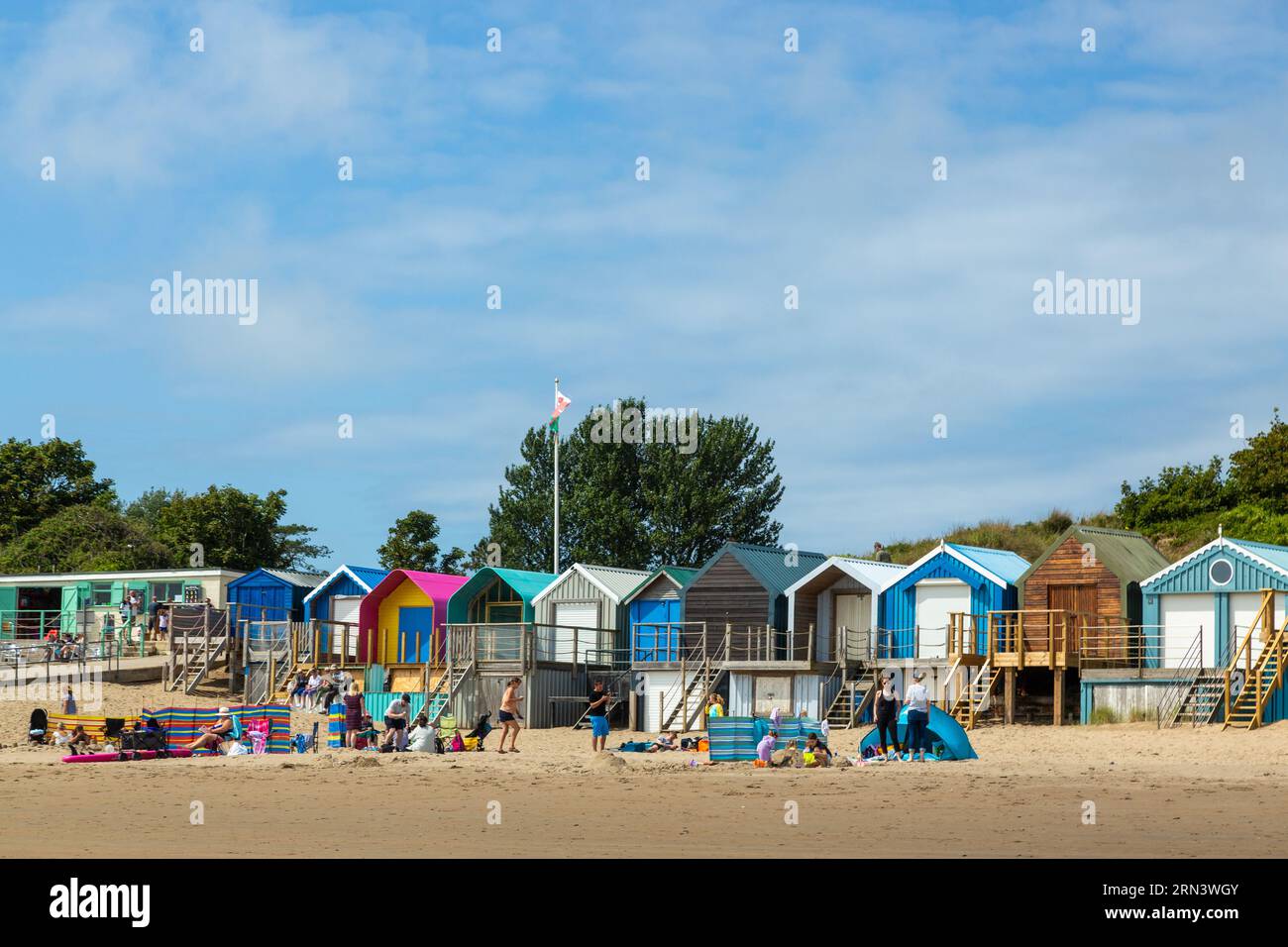 People enjoying a summers day on Abersoch beach. Stock Photo