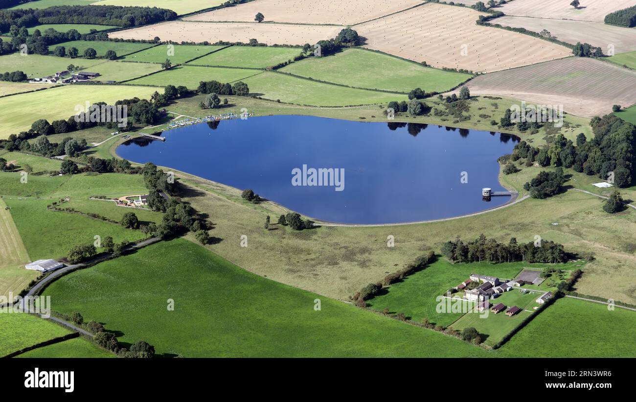 Aerial view of Thornton Steward Reservoir, west of Bedale, North Yorkshire. Also used by Thornton Steward Sailing Club Stock Photo