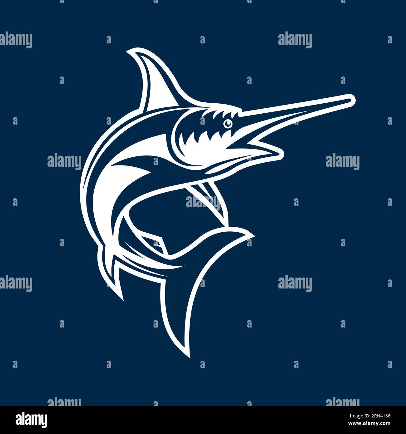 Jumping swordfish fishing design template illustration. Fishing sport logo Stock Vector