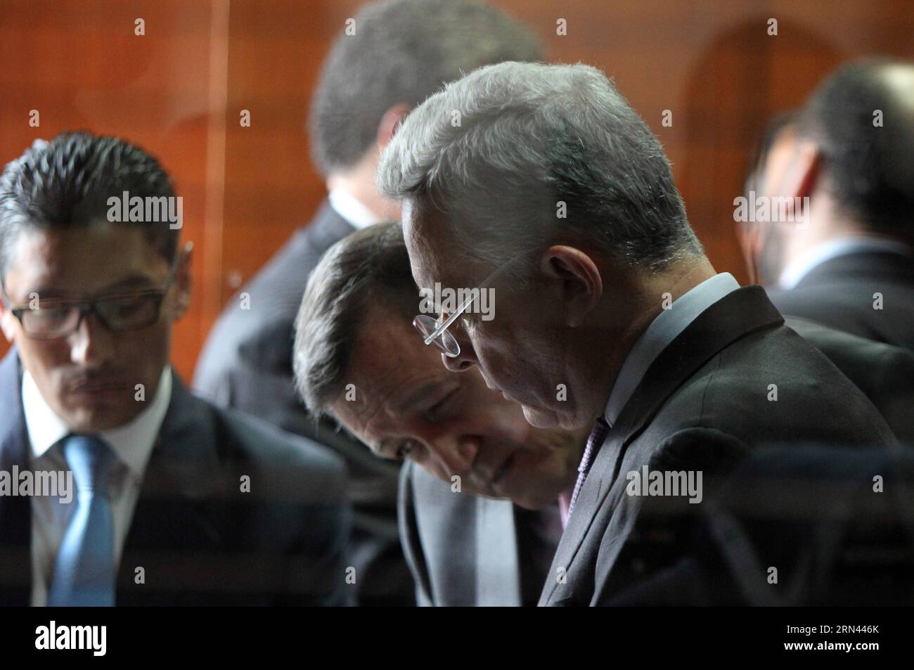 (150505) -- BOGOTA, May 5, 2015 -- Former Colombian President Alvaro Uribe attends a hearing at the Supreme Court of Justice, in Bogota, Colombia, on May 5, 2015. According to the local press, Uribe testified before the Supreme Court in the framework of a research for his alleged links with a hacker that spied on the Colombian Government delegates and the Revolutionary Armed Forces of Colombia (FARC, for its acronym in Spanish) in the peace process with Cuba. German Enciso/COLPRENSA) (rtg) MANDATORY CREDIT NO SALES-NO ARCHIVES EDITORIAL USE ONLY COLOMBIA OUT COLOMBIA-BOGOTA-JUSTICE-TRIAL e COL Stock Photo