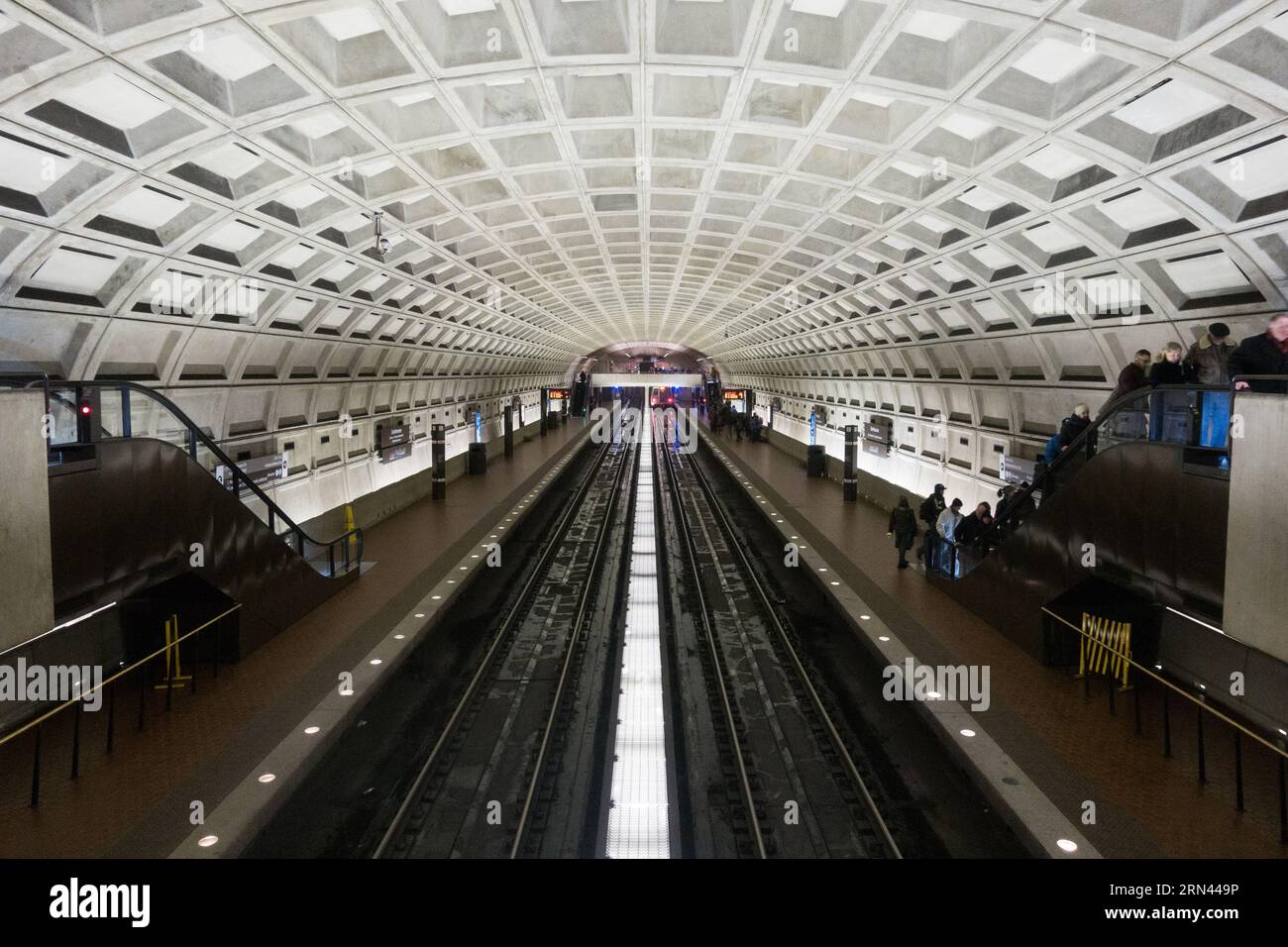 [Washington DC metro] subway DSC-RX100M5 | Focal Length (35mm equiv): 24 mm | Shutter speed:  ¹⁄₃₀ sec | Aperture: ƒ / 4.0 |  ISO 2500 | Exposure Bias: 0 EV Stock Photo