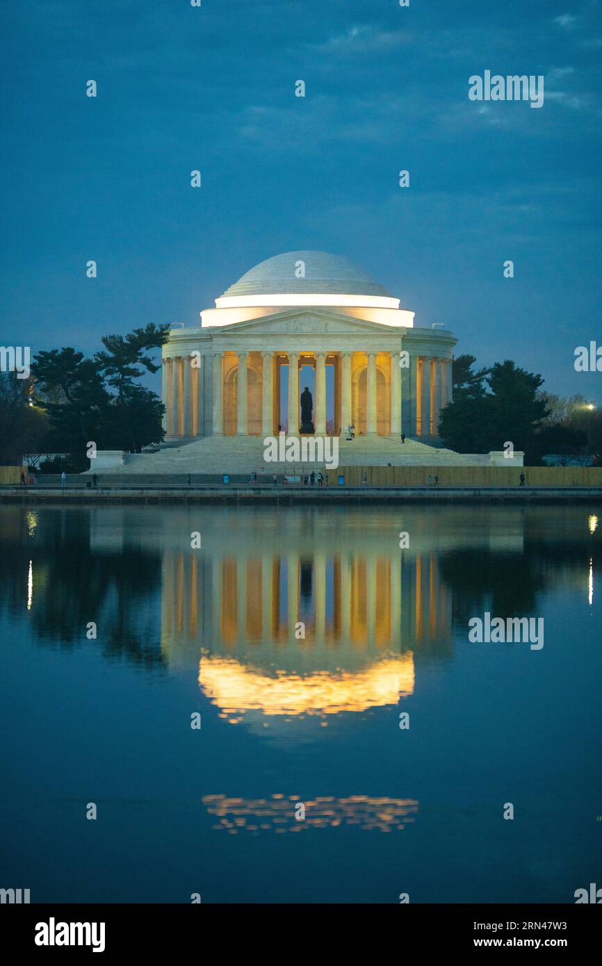 WASHINGTON DC, United States — The Jefferson Memorial stands as an iconic tribute to the third U.S. President, Thomas Jefferson. Overlooking the Tidal Basin, this neoclassical monument is a testament to Jefferson's contributions to the founding principles of the nation. Stock Photo