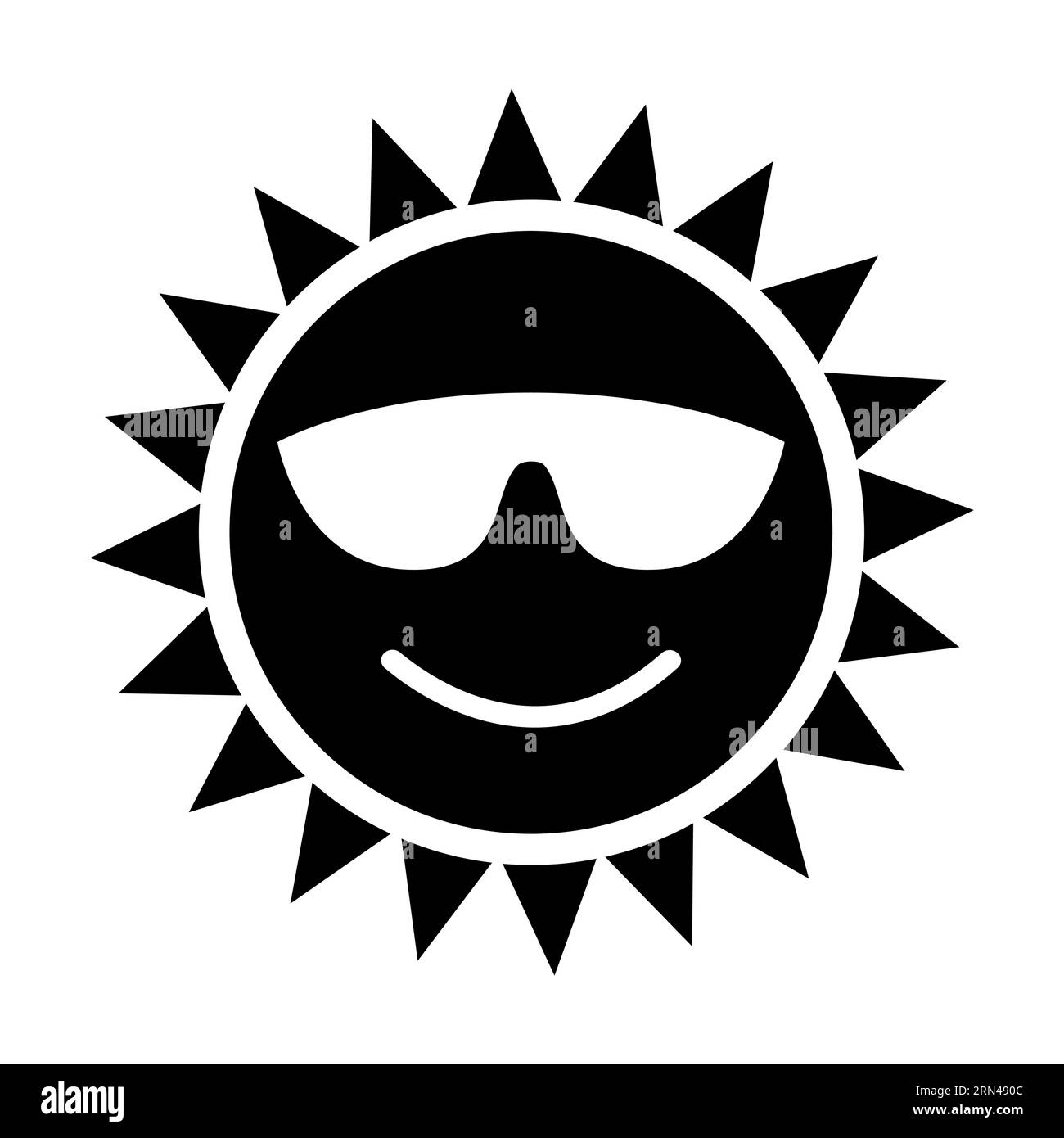Black silhouette of smiling sun in sunglasses isolated on white Stock Vector