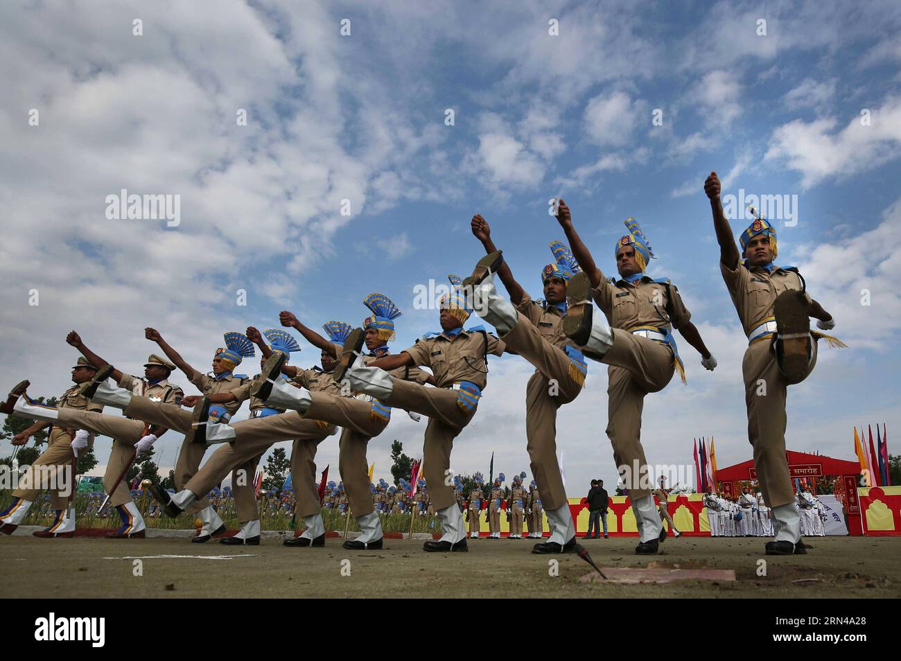 (150514) -- SRINAGAR, May 14, 2015 -- Recruits of India s Central Reserve Police Force (CRPF) march during a passing-out parade at a training center on the outskirts of Srinagar, the summer capital of Indian-controlled Kashmir, May 14, 2015. A total of 341 recruits were formally inducted into the India s CRPF after completing nine months of rigorous training in physical fitness, weapon handling, commando operations and counter insurgency, a CRPF spokesman said. ) (azp) KASHMIR-SRINAGAR-PASSING-OUT PARADE JavedxDar PUBLICATIONxNOTxINxCHN   150514 Srinagar May 14 2015 recruits of India S Central Stock Photo