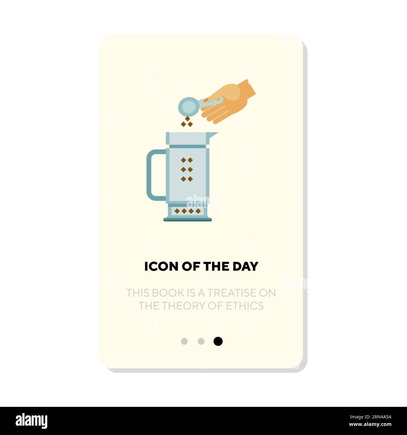 Hand putting beans into French press isolated on white Stock Vector