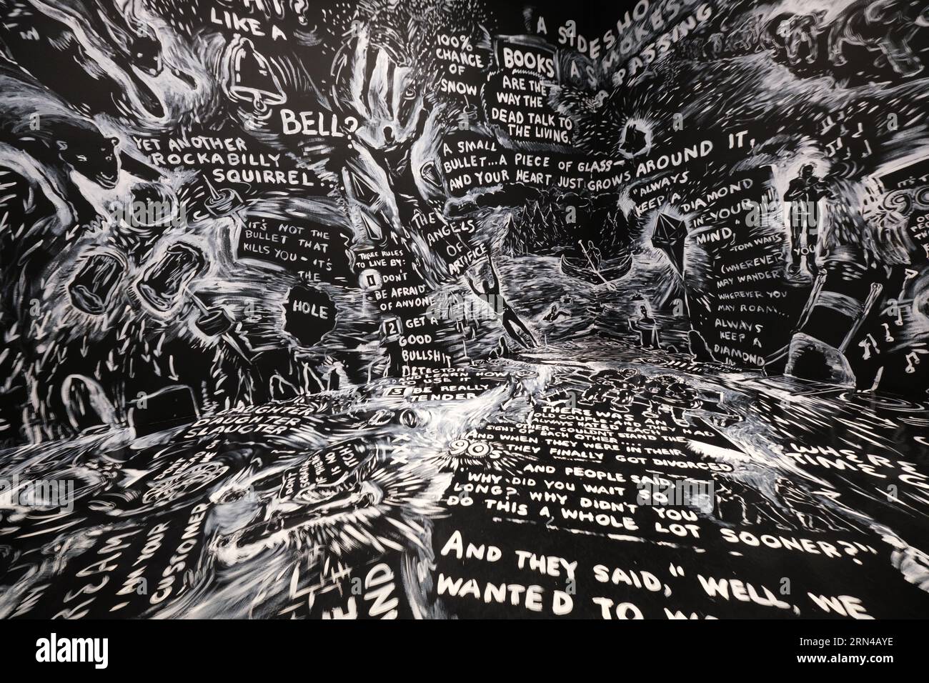 WASHINGTON DC — A full-room, interactive art installation titled The Weather, by Laurie Anderson, on display at the Smithsonian Hirshhorn Museum in Washington DC. Laurie Anderson: The Weather debuts more than a dozen new artworks, interspersed with select key works, including Habeas Corpus (2015), from throughout her five-decade career. Guiding visitors through an immersive audiovisual experience in the Museum’s second-floor galleries, this dynamic exhibition showcases the artist’s boundless creative storytelling process, featuring her work in video, performance, installation, painting, and ot Stock Photo