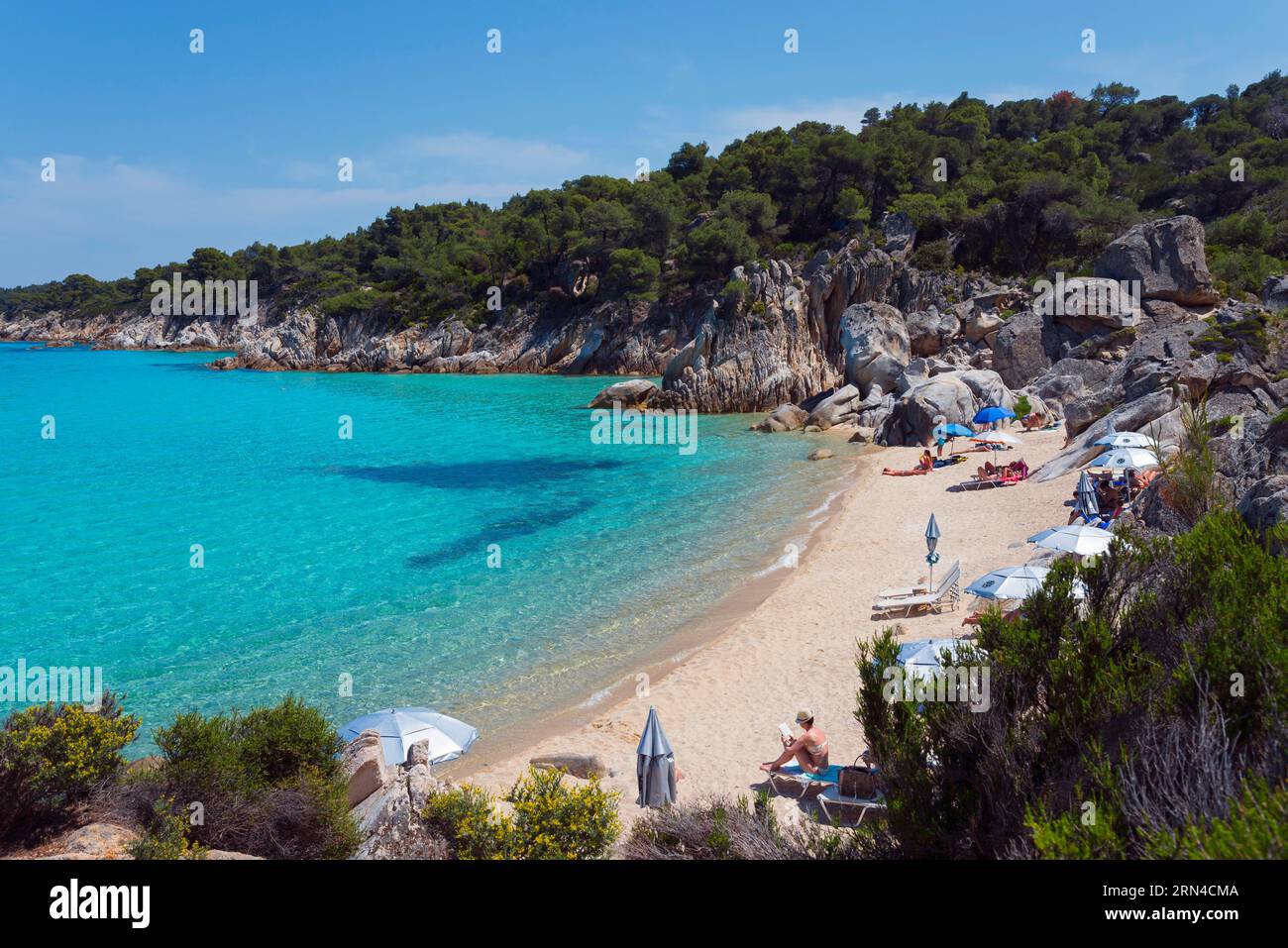 Beach, Kavourotripes Paradise, Kavourotrypes, Toroni, Torone, Sithonia, Chalkidiki, Central Macedonia, Greece Stock Photo