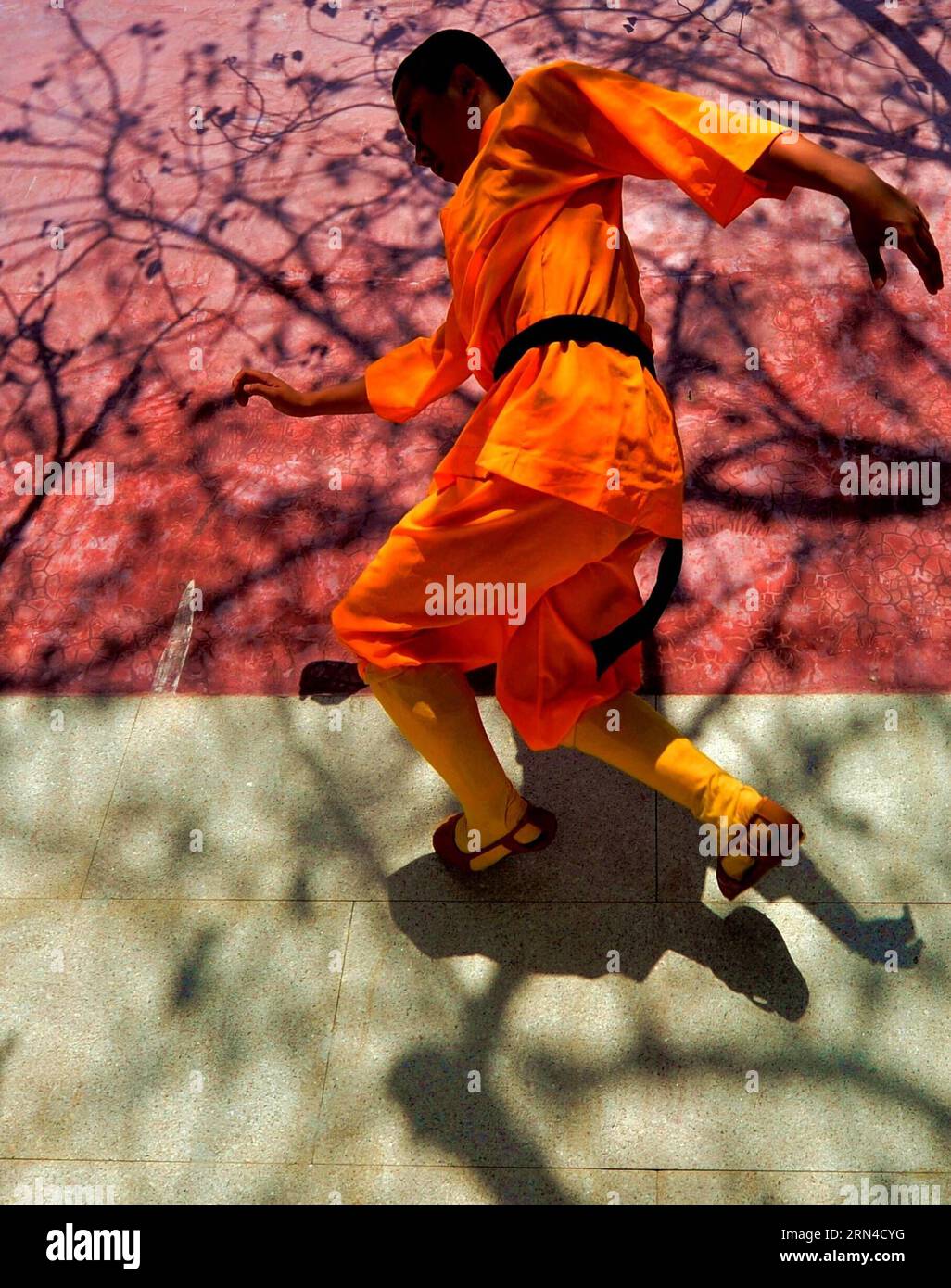 (150517) -- QUANZHOU, May 13, 2015 -- A monk practices martial art at the Quanzhou Shaolin Temple in Quanzhou City, southeast China s Fujian Province, May 13, 2015. Located in the east of the Qingyuan Mountain of Quanzhou, the Quanzhou Shaolin Temple, also called the South Shaolin Temple, is the birthplace of the South Shaolin martial art, which has spread to Taiwan, Hong Kong and Macao and even Southeast Asia since Ming (1368-1644) and Qing (1644-1911) dynasties. It s also jointly called the South and North Shaolin with Songshan Shaolin Temple in central China s Henan Province. Zen, the doctr Stock Photo