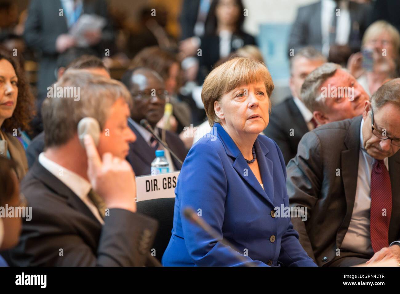 POLITIK WHO-Jahresversammlung in Genf (150518) -- GENEVA, May 18, 2015 -- German Chancellor Angela Merkel (front C) attends the opening ceremony of the 68th session of the World Health Assembly (WHA) in Geneva, Switzerland, on May 18, 2015. The 68th session of the WHA on Monday kicked off here, over 3,000 delegates from 194 member states would focus on the discussion of Ebola outbreaks and the post-2015 health agenda. ) SWITZERLAND-GENEVA-WHA-68TH SESSION XuxJinquan PUBLICATIONxNOTxINxCHN   politics Who Annual Meeting in Geneva  Geneva May 18 2015 German Chancellor Angela Merkel Front C Attend Stock Photo