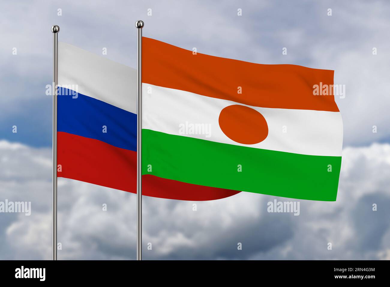 Niger and Russian flag on sky background. 3D illustration Stock Photo