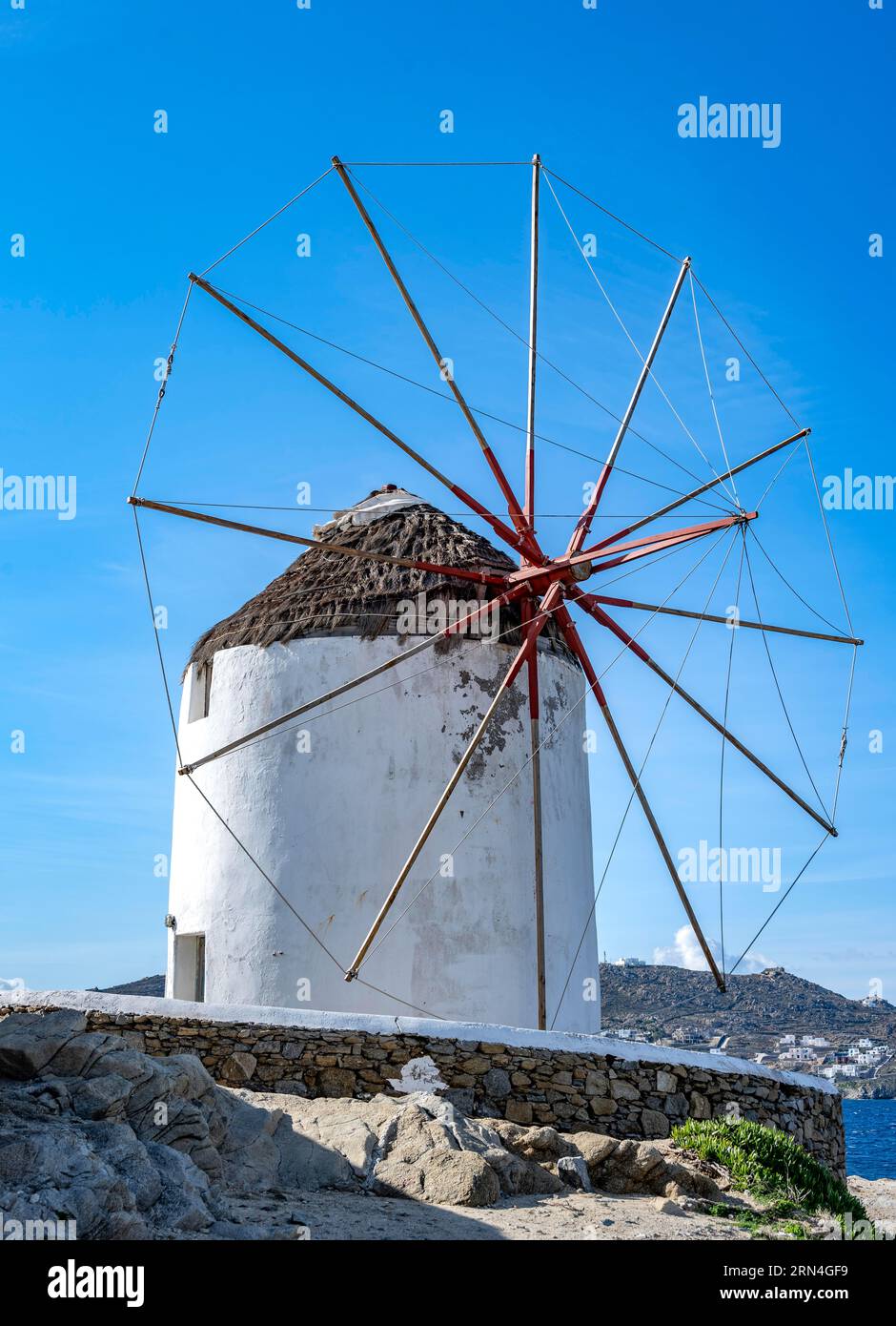 Cycladic Windmill, Kato Milli, Mykonos Town, Mykonos, Greece Stock Photo