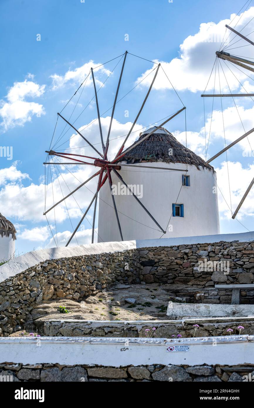 Cycladic Windmill, Kato Milli, Mykonos Town, Mykonos, Greece Stock Photo