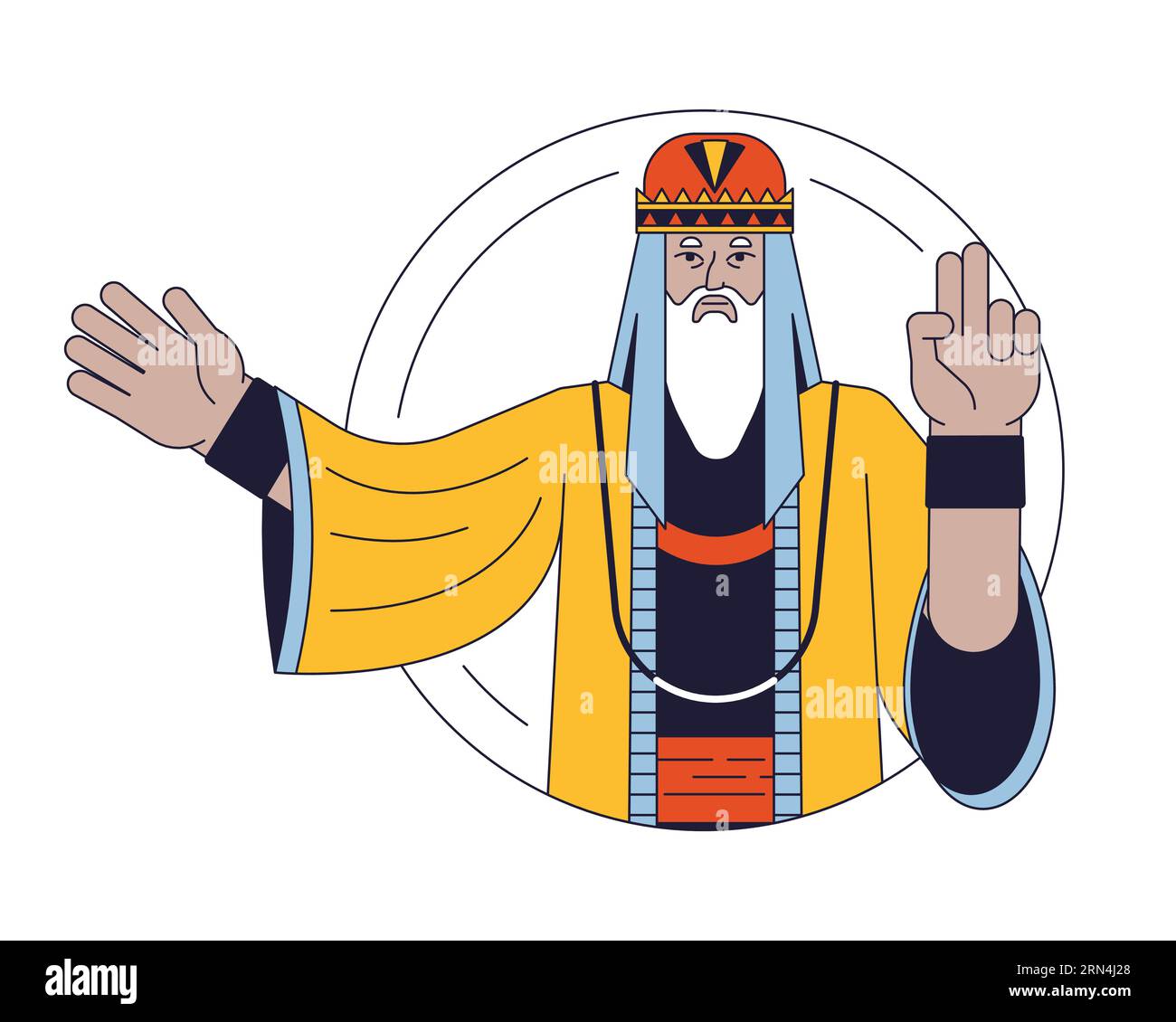 Bearded wise man flat line color vector character Stock Vector