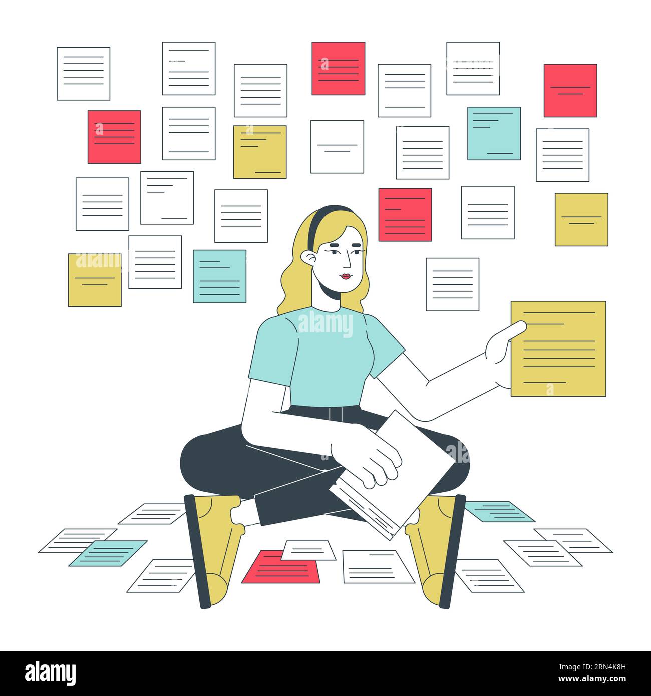 Woman taking notes flat line concept vector spot illustration Stock ...