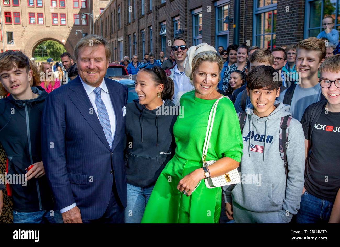 Ede, Niederlande. 31st Aug, 2023. King Willem Alexander and Queen Maxima of The Netherlands at Enka, former Dutch Art Silk Factory in Ede, on August 31, 2023, for a regional visit to the Gelderse Vallei, they visit Nijkerk, Barneveld, Scherpenzeel, Ede en Wageningen Credit: Albert Nieboer/Netherlands OUT/Point De Vue OUT/dpa/Alamy Live News Stock Photo