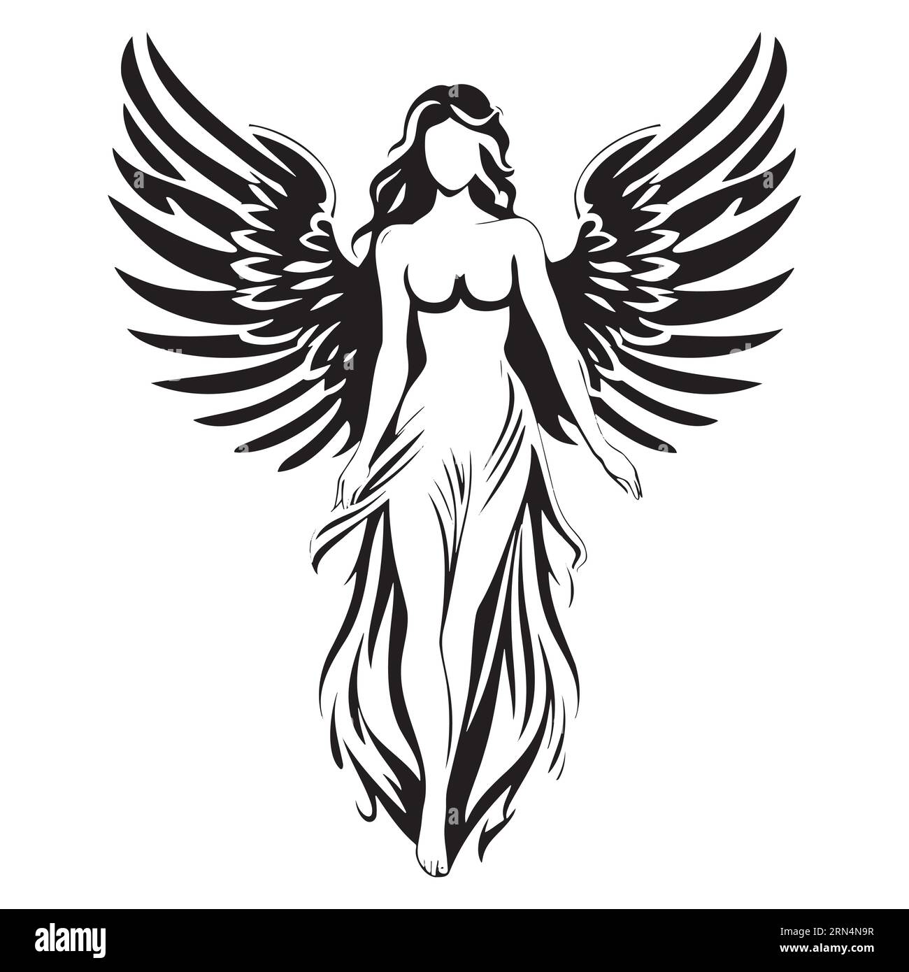 black and white drawing angel Stock Vector