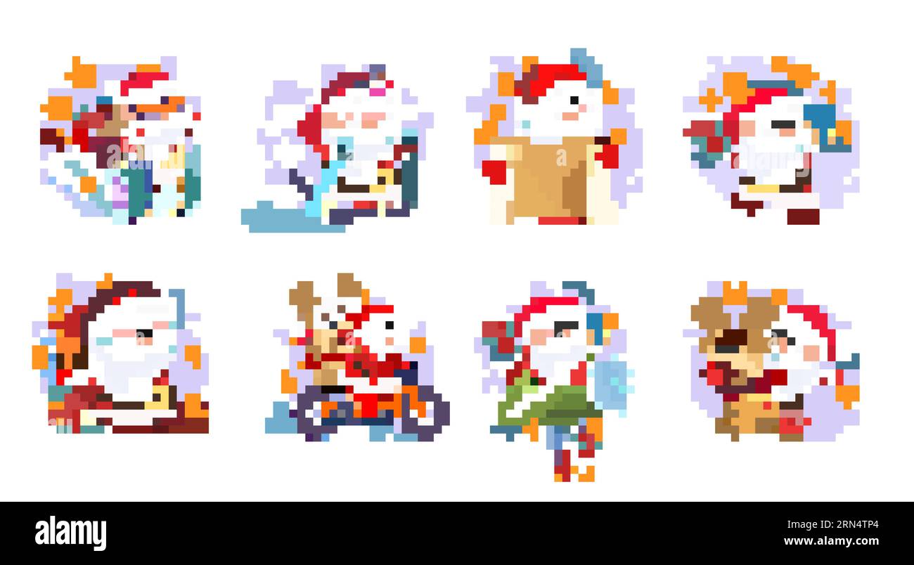 Bright Santa Claus and deer creative set illustration Stock Vector ...