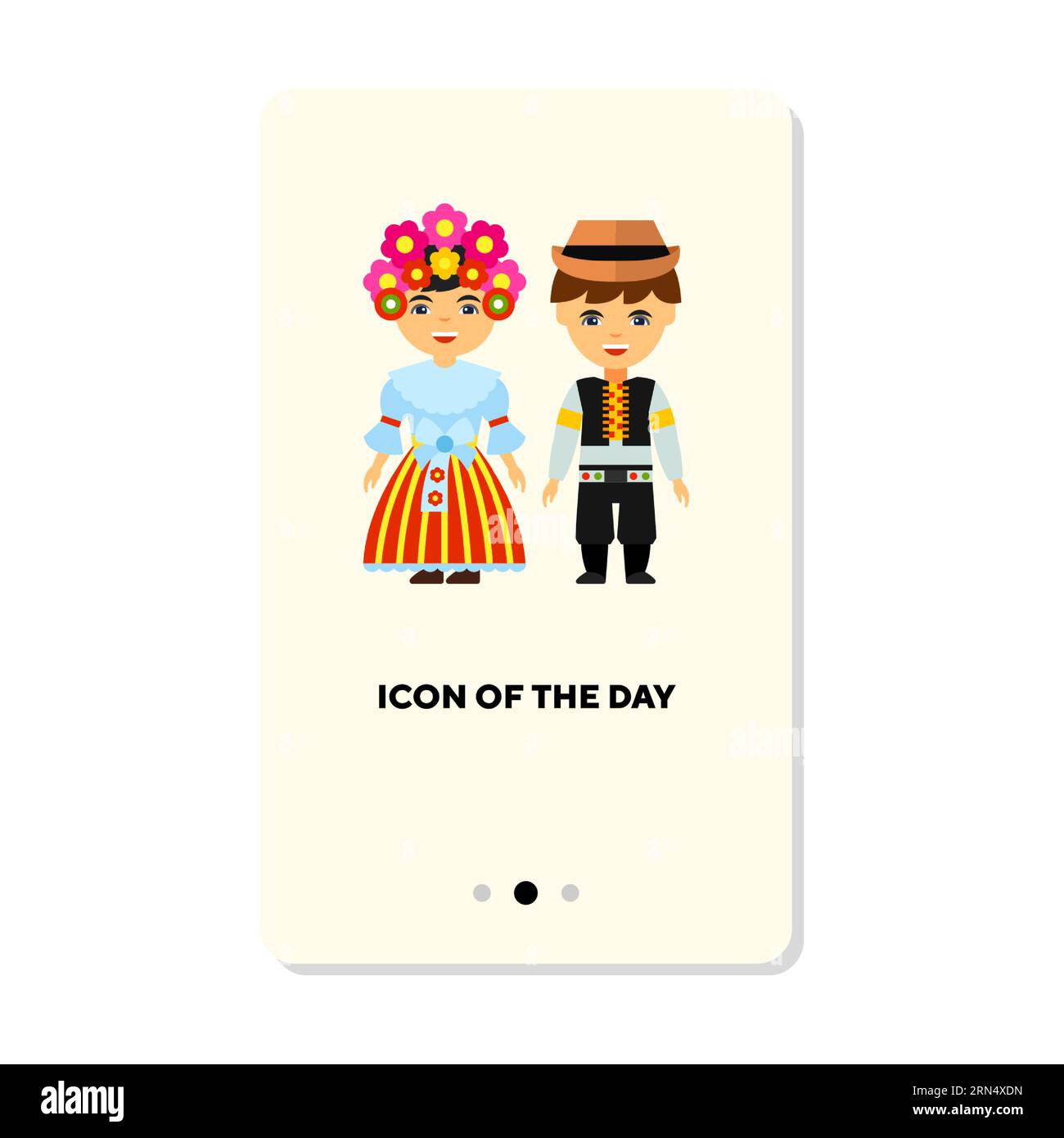 Czech pair in national costumes flat vector icon Stock Vector