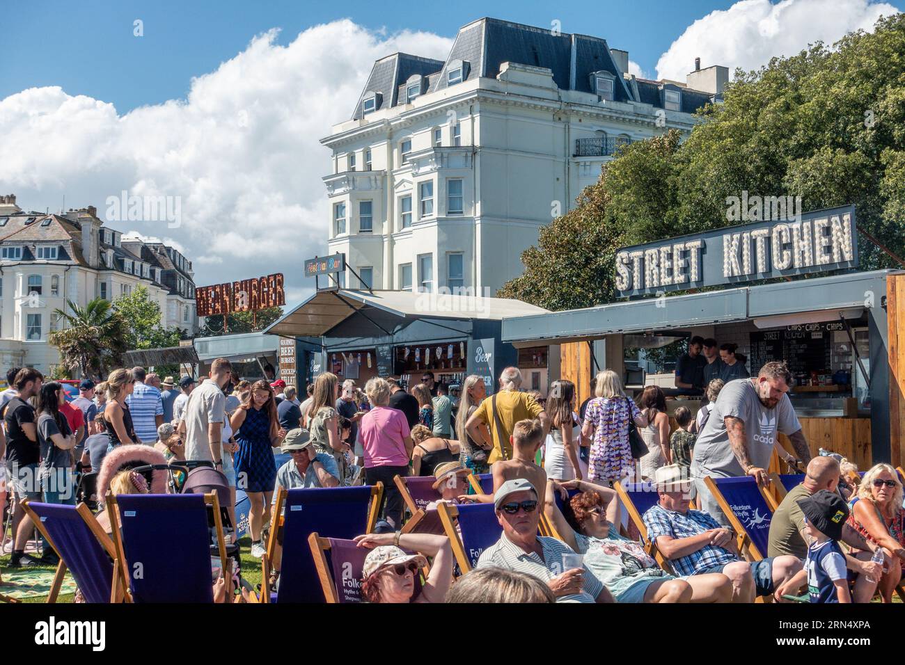 Crowds,Queuing,for,Street,Food,The Lees,Folkestone,Kent,England Stock Photo