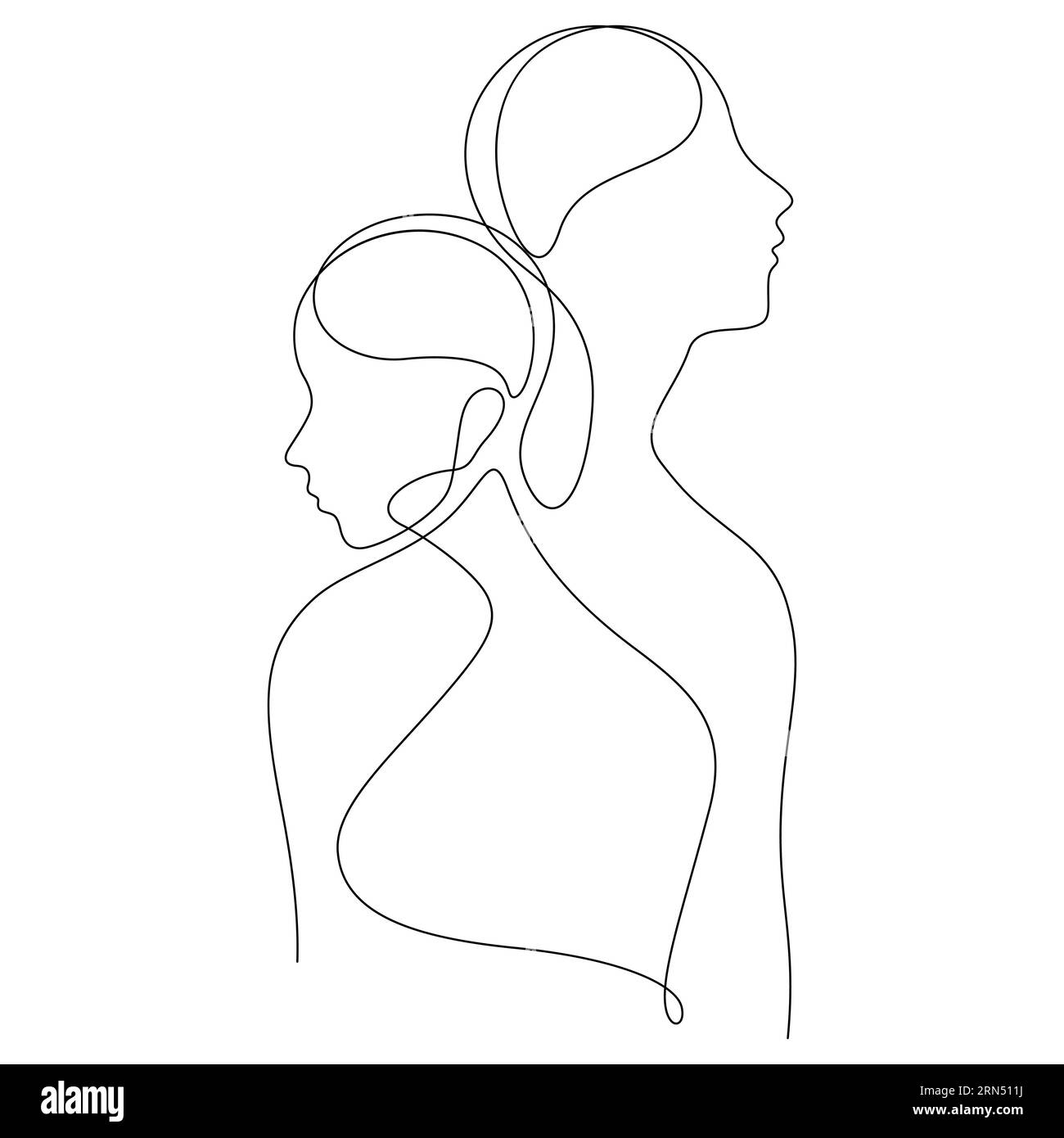couple one line complexity and diversity concept thin line vector illustration Stock Vector