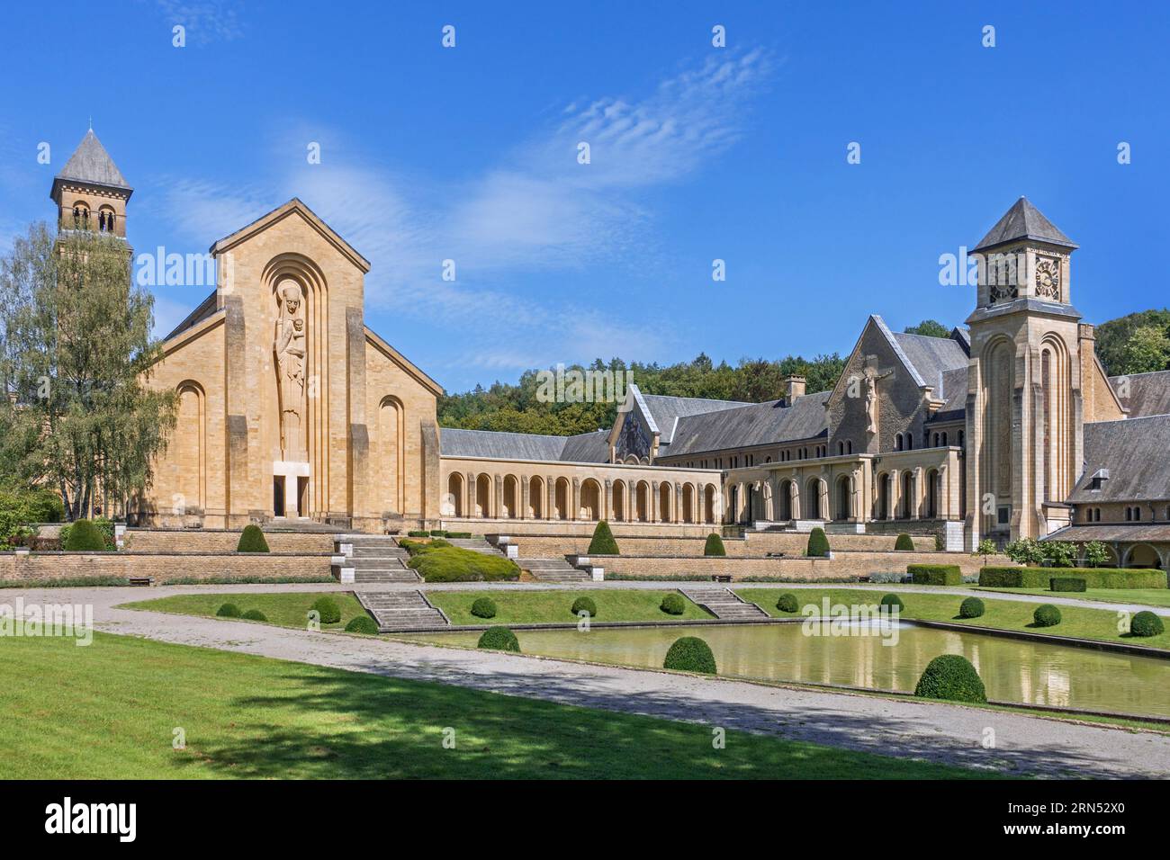 Orval Abbey / Abbaye Notre-Dame d'Orval, courtyard of the new Cistercian monastery at Villers-devant-Orval, Florenville, Luxembourg, Wallonia, Belgium Stock Photo