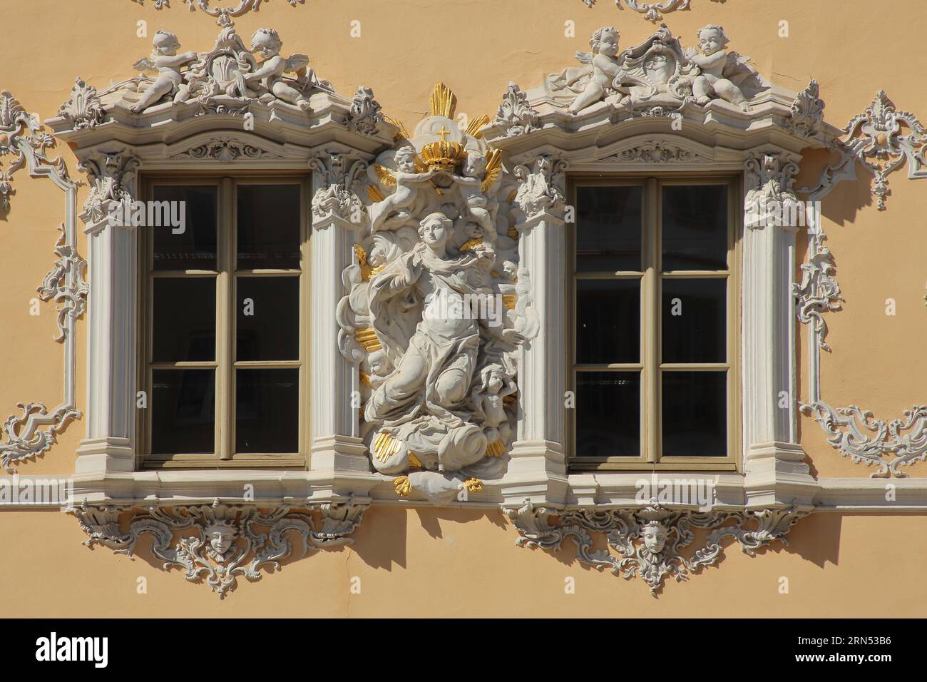 Large Rococo Window Two windows with stucco and Madonna figure in rococo at the Haus zum ...