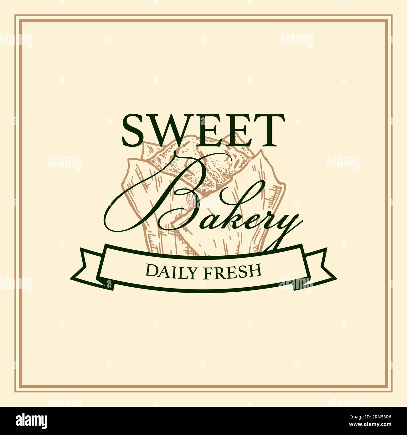 Bakery vintage logo template with hand drawn elements. Vector illustration in sketch style Stock Vector