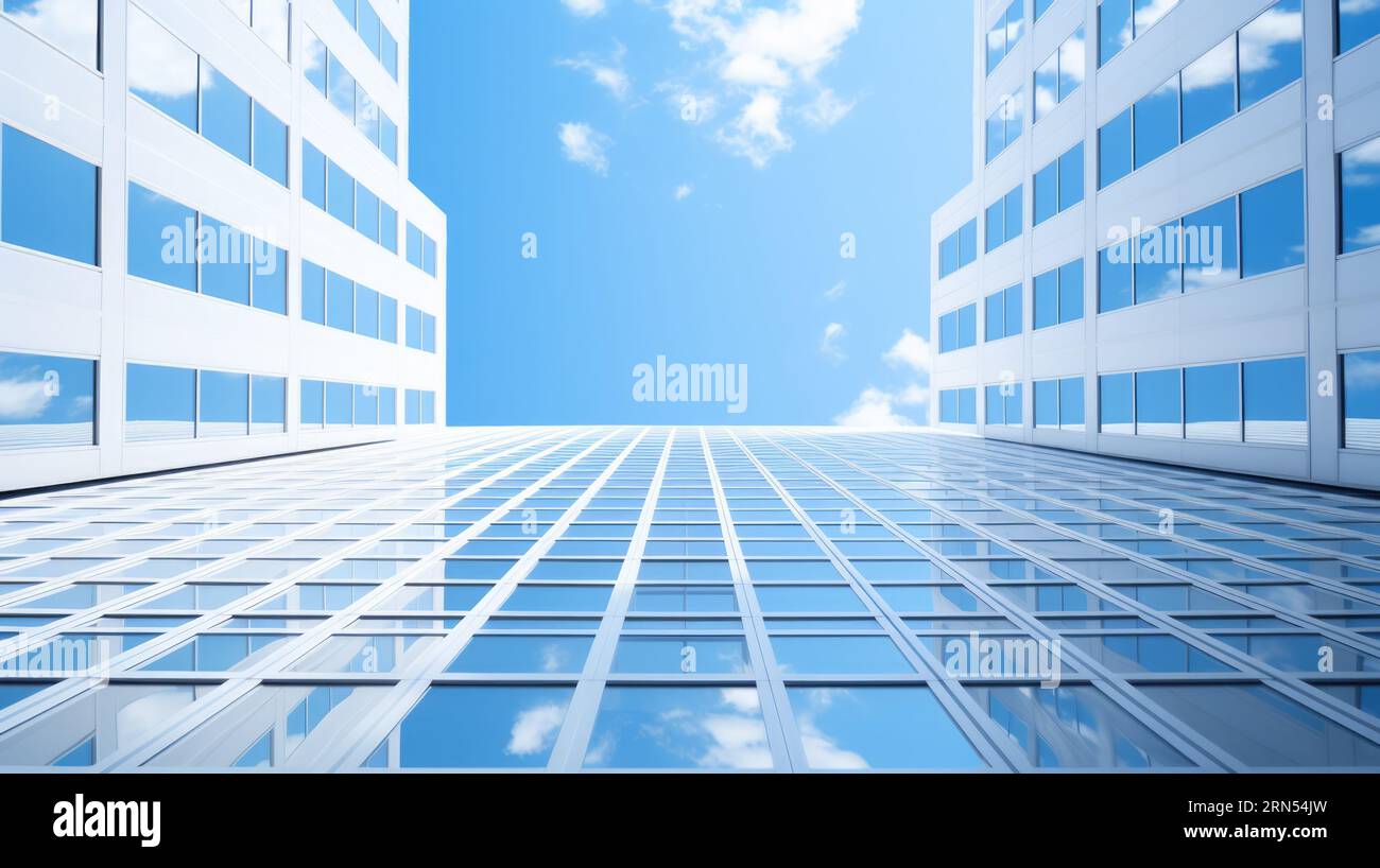 Abstract blue building skyscraper under sky background for business ...