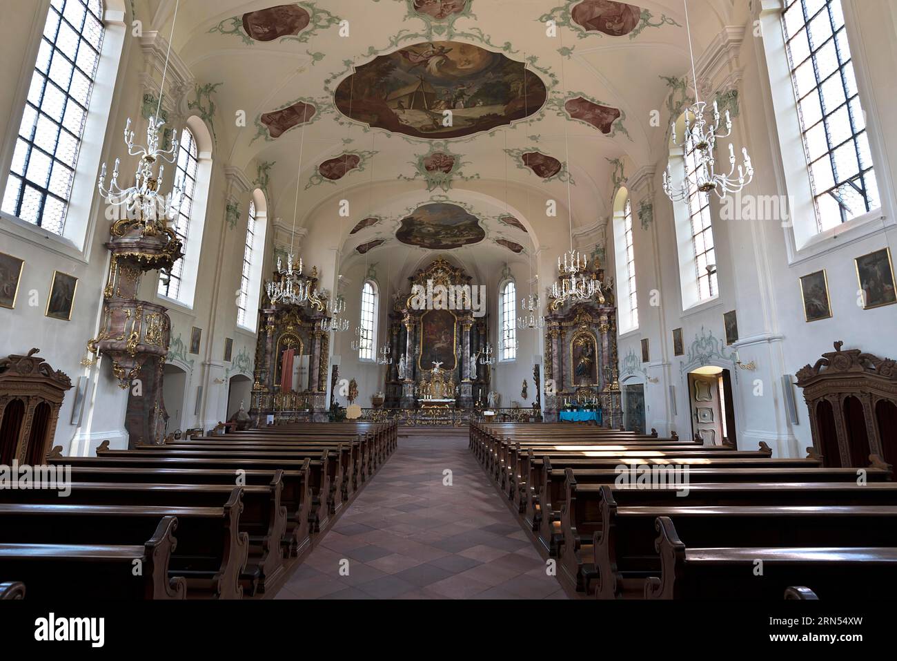 Interior of the Baroque pilgrimage church of St. Landelin, Ettenheimmuenster, Baden-Wuerttemberg, Germany Stock Photo