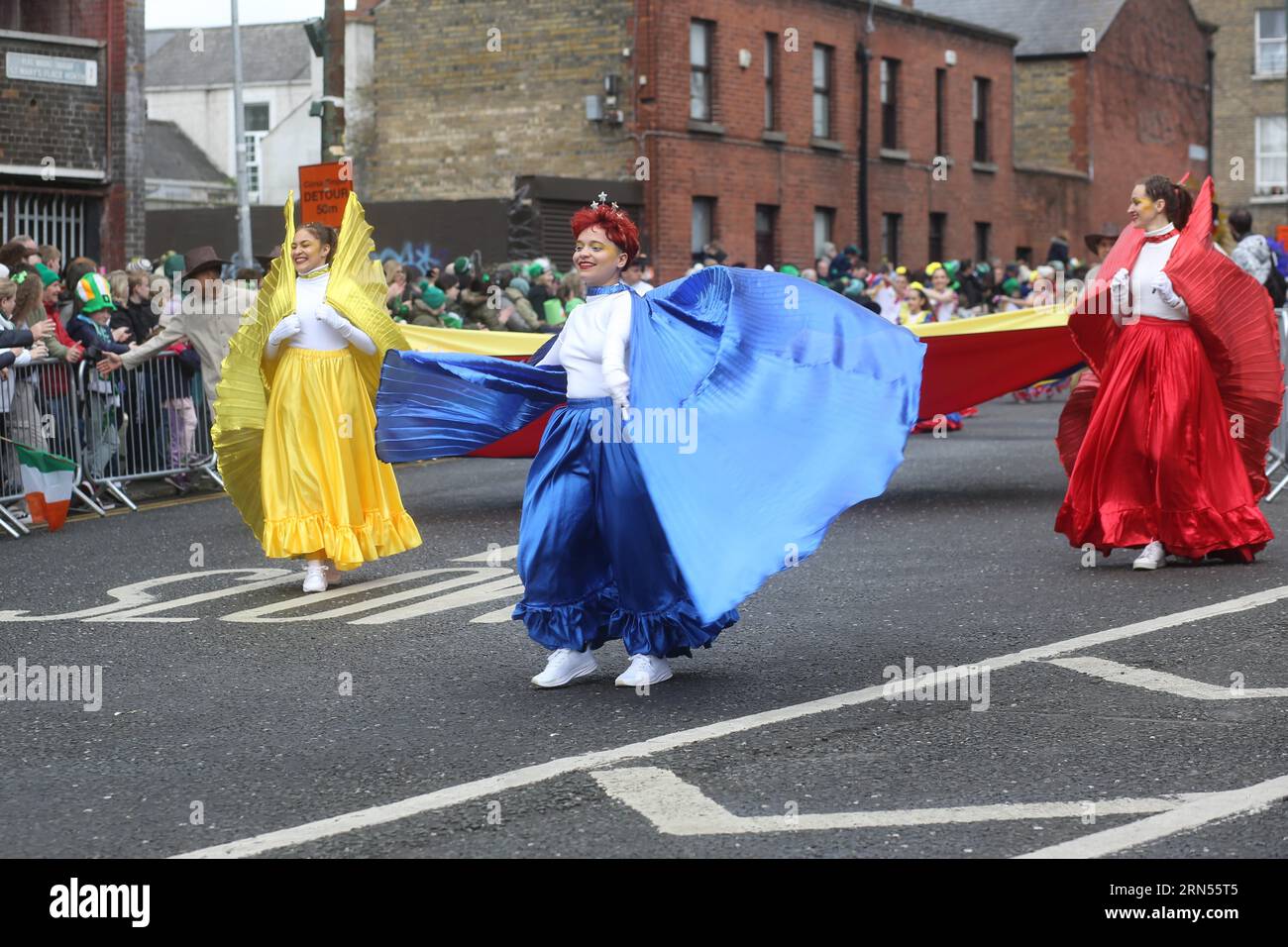 Colourful performances during the St Patrick's Day parade in Dublin. Dublin, Ireland Stock Photo