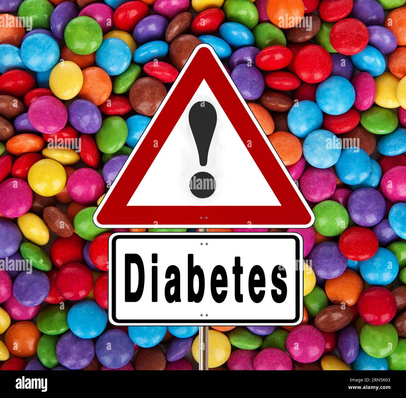 Symbolic image, Attention sign, Caution, Indication of diabetes, Sugar, Sweets, Health risk, Diabetes type 1, Diabetes type 2, Food, Medicine check Stock Photo