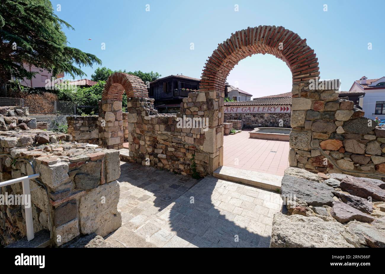 Artistic reconstruction of ancient buildings in the old town. Sozopol, Burgas, Bulgaria, Southeast Europe Stock Photo