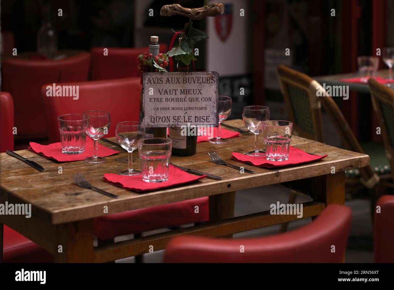Table set in a street cafe, restaurant, old town of Lyon, Rhone departement, Auvergne-Rhone-Alpes region, France Stock Photo