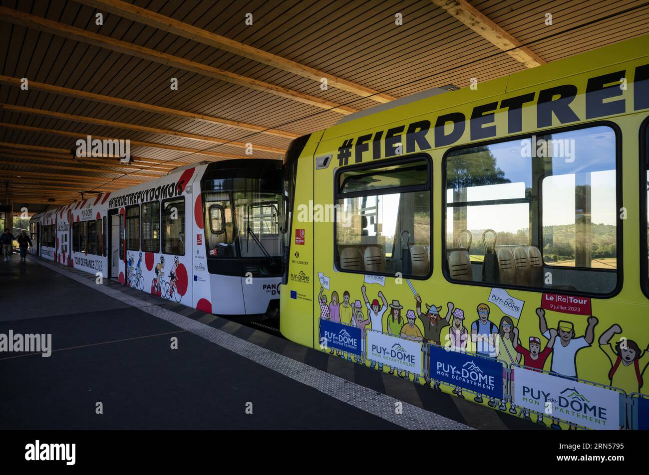 Bottom station of the Panoramique des Domes rack railway in Tour de ...