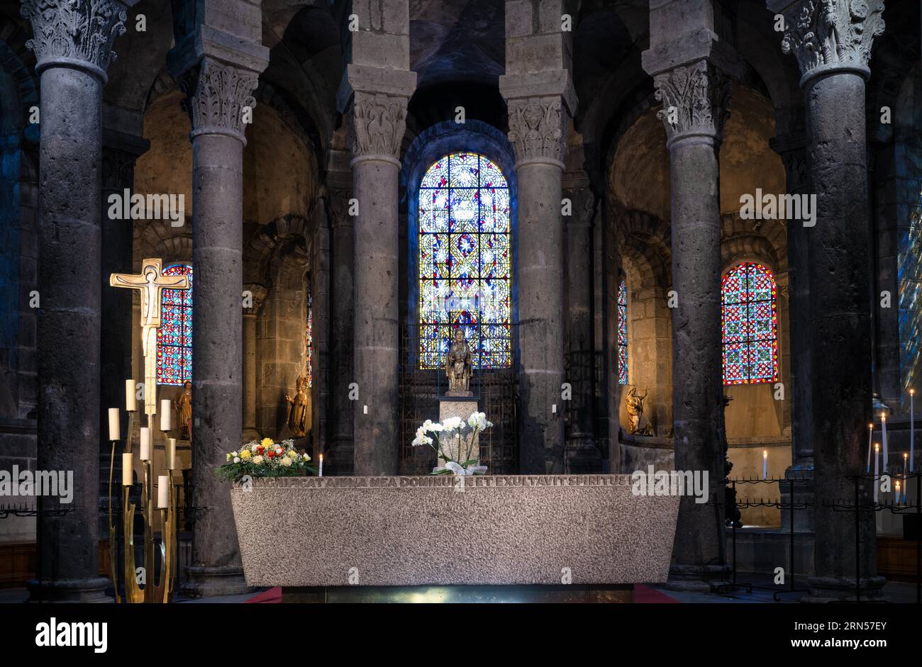 Apse Region Interior view of altar and choir apse, Notre-Dame pilgrimage church ...