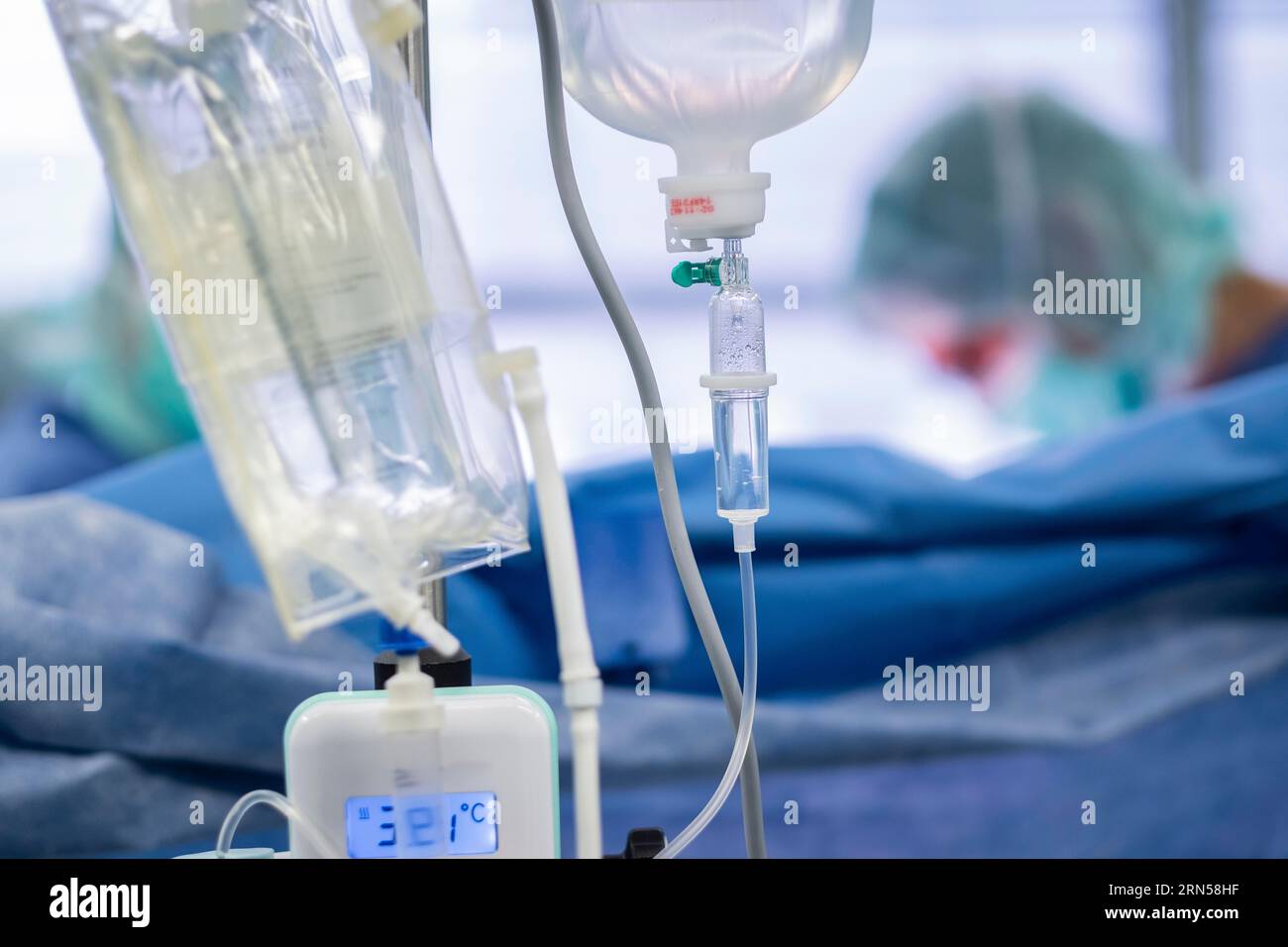 A drip with an infusion solution during an operation in a hospital Stock Photo