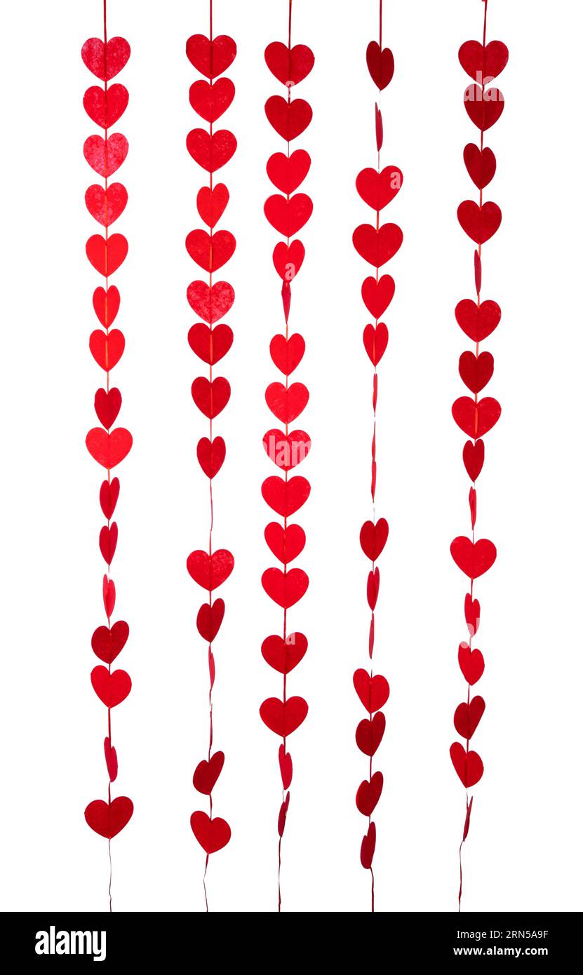garland with red hearts isolated on white background Stock Photo - Alamy