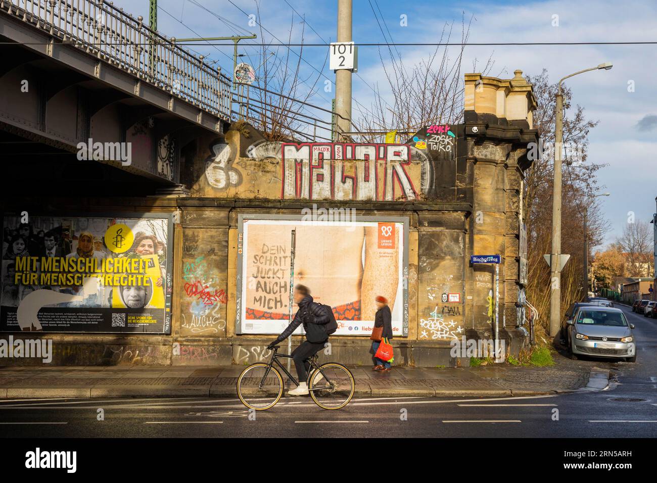 Dammweg, elevated section of the train line through Dresden. Unused and ...
