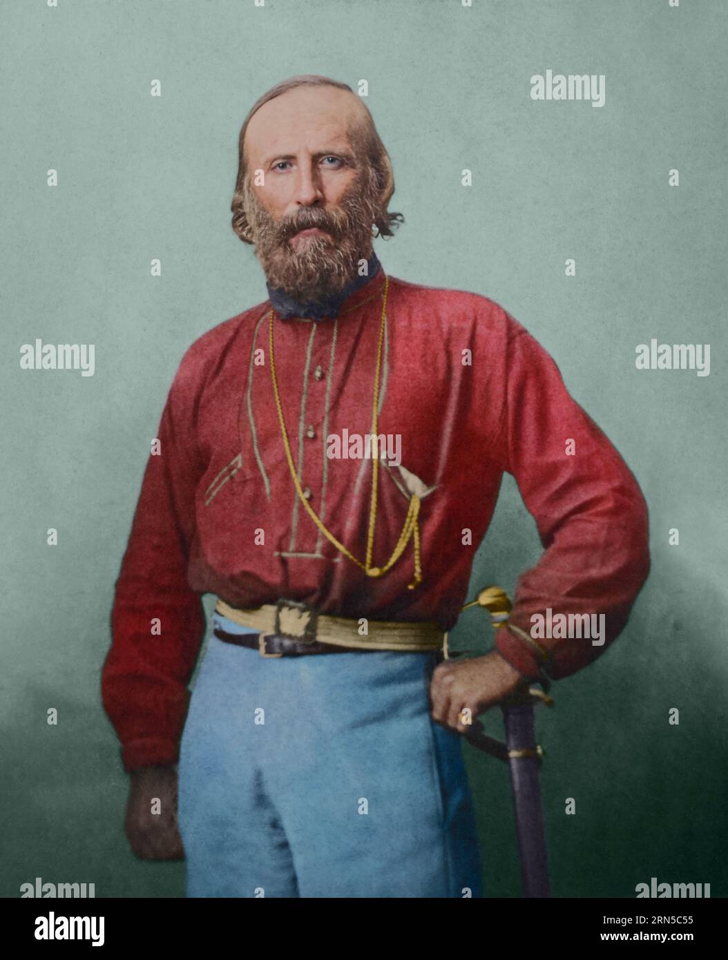 Giuseppe Maria Garibaldi. 1861, Naples. Face partially upscaled. The other similar version has the original face. Stock Photo