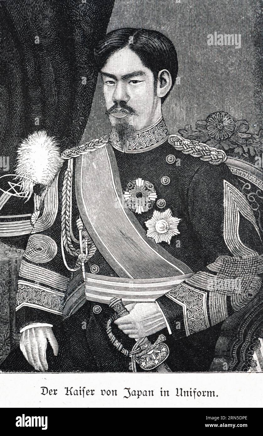 Portrait of Emperor Mutsuhito Mikado in uniform, Tokyo, Japan, ruler, armchair, sitting, from