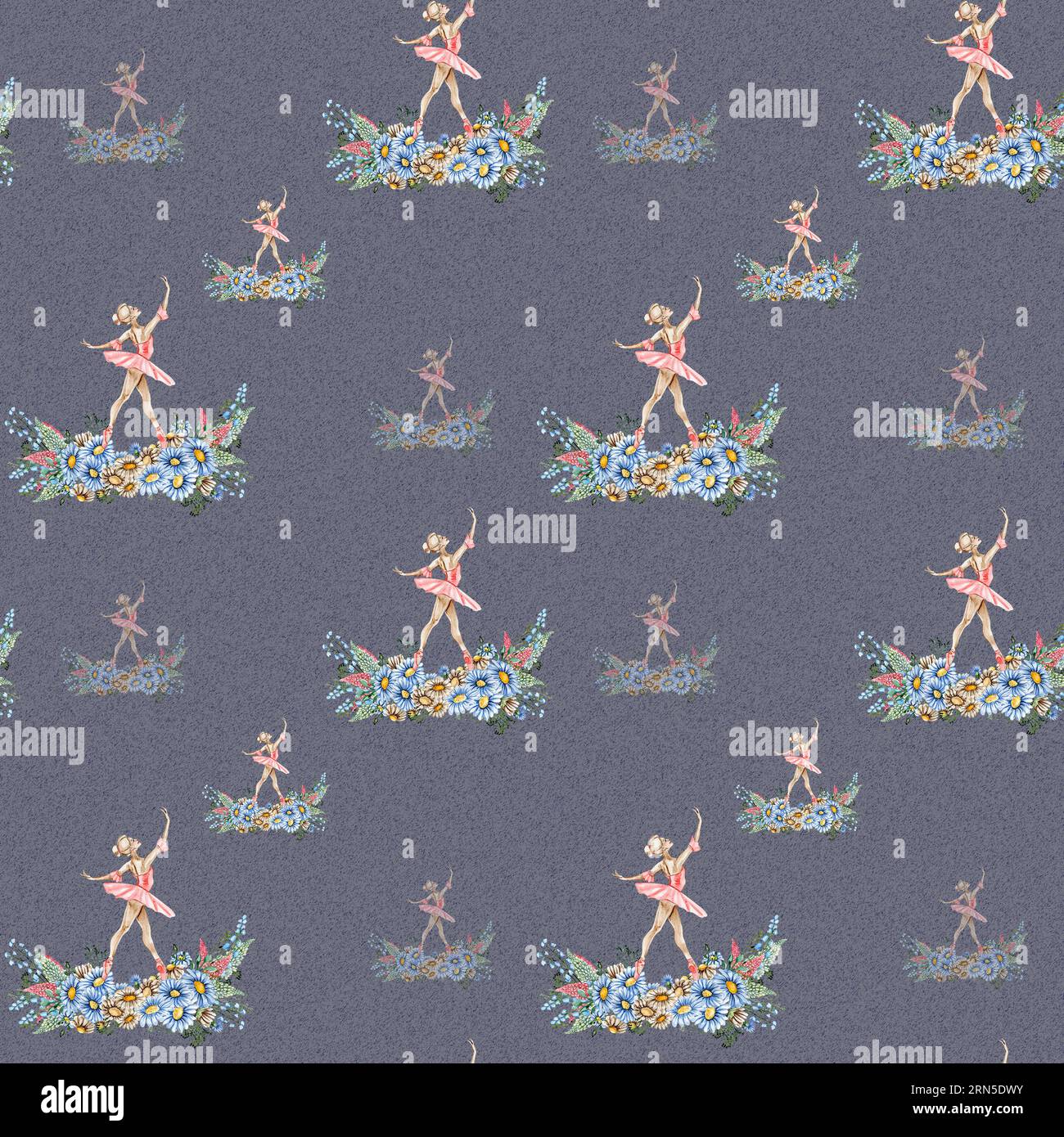 Spring Ballet Pattern Seamless patternwith dancing ballerina. Watercolor handdrawn ...