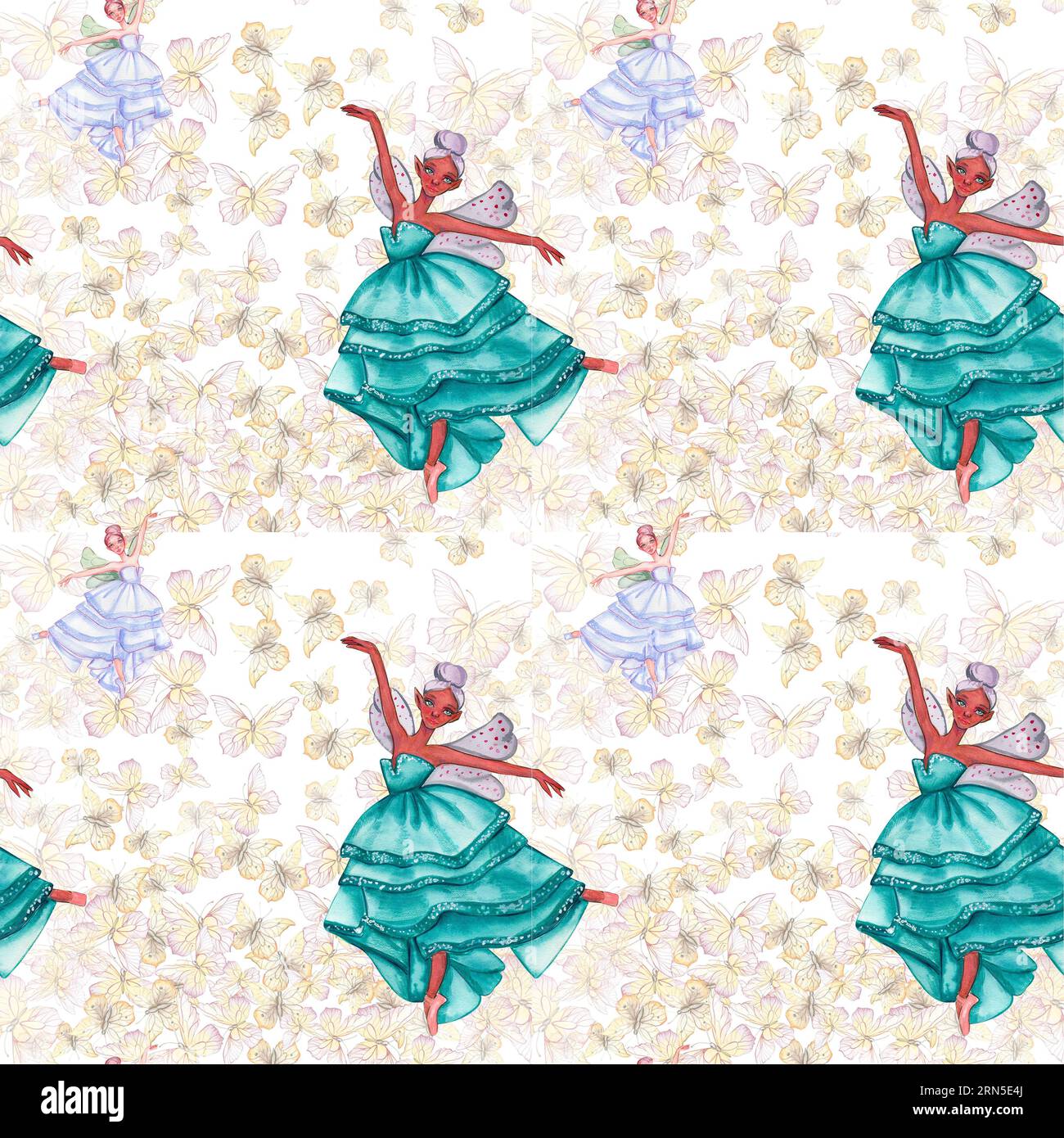 Spring Ballet Pattern Seamless patternwith dancing ballerina. Watercolor handdrawn ...